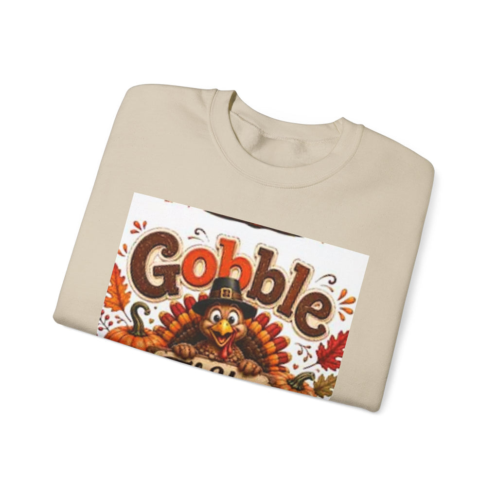 Thanksgiving Sweatshirt - "Gobble 'Til You Wobble" Turkey Crewneck