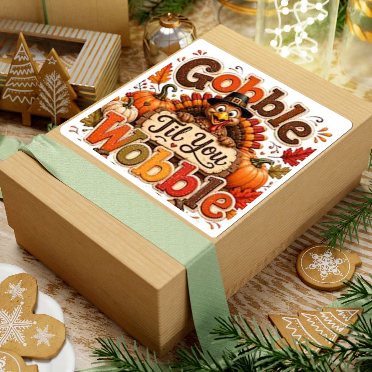 Thanksgiving Turkey "Gobble Til You Wobble" Sticker