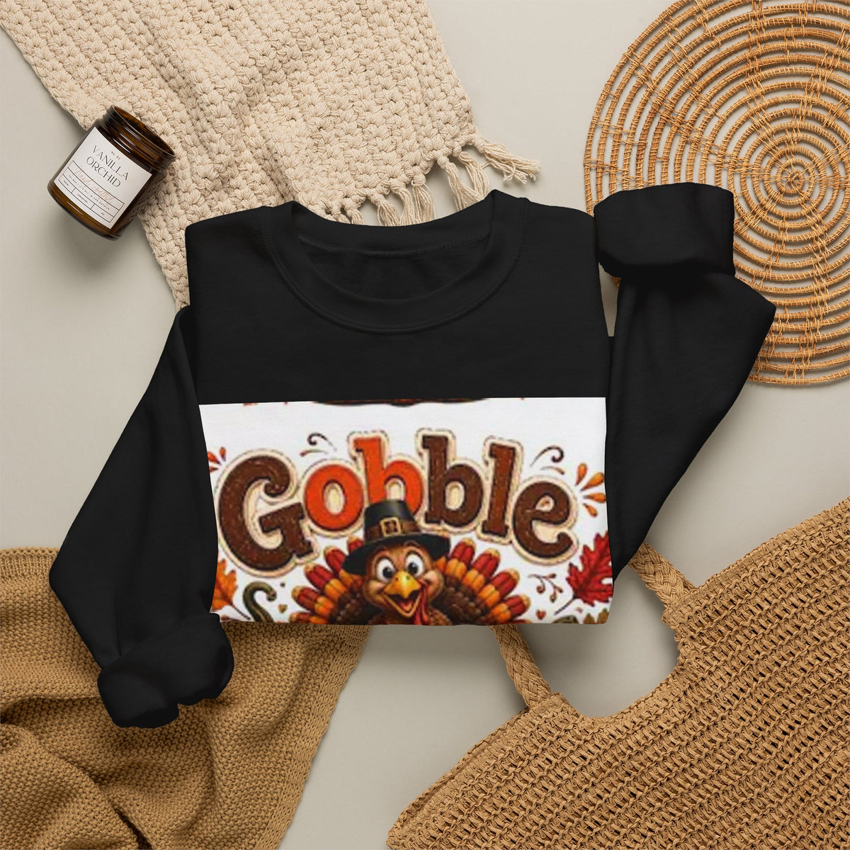 Thanksgiving Sweatshirt - "Gobble 'Til You Wobble" Turkey Crewneck