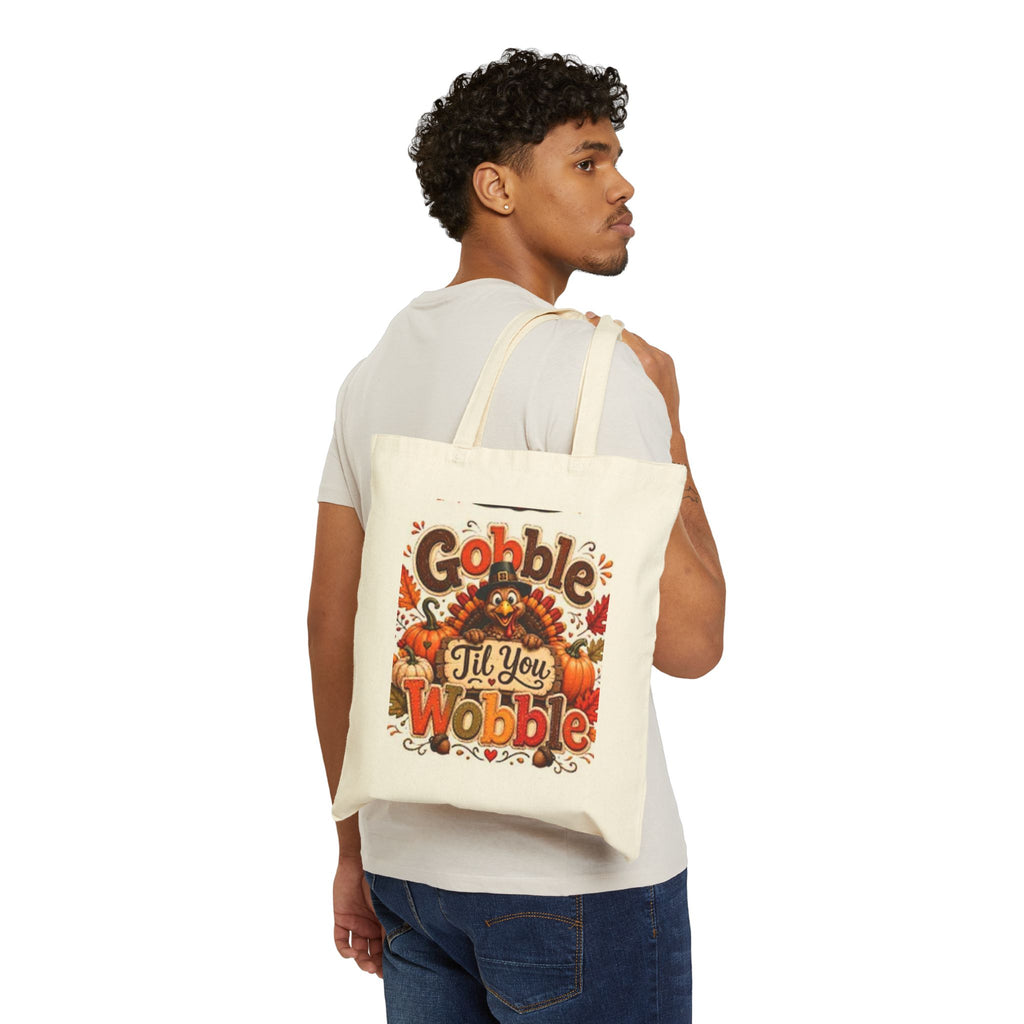 Tote Bag — "Gobble 'Til You Wobble" Thanksgiving Cotton Canvas Tote