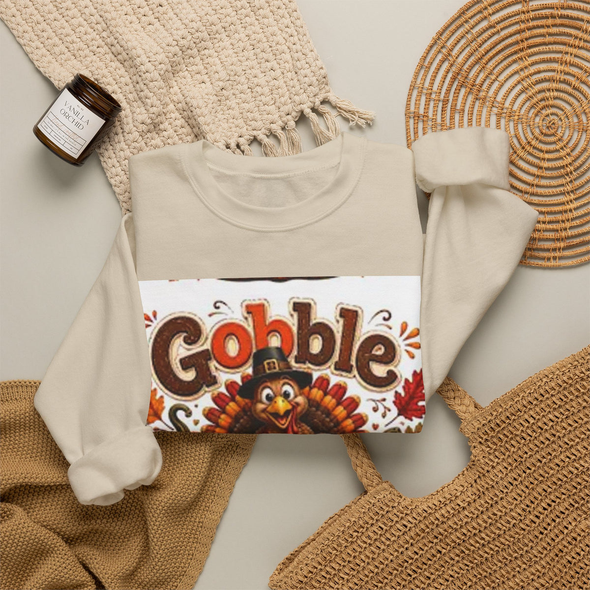 Thanksgiving Sweatshirt - "Gobble 'Til You Wobble" Turkey Crewneck