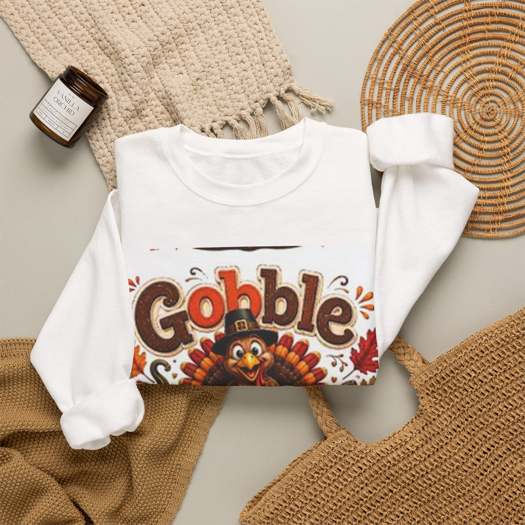 Thanksgiving Sweatshirt - "Gobble 'Til You Wobble" Turkey Crewneck