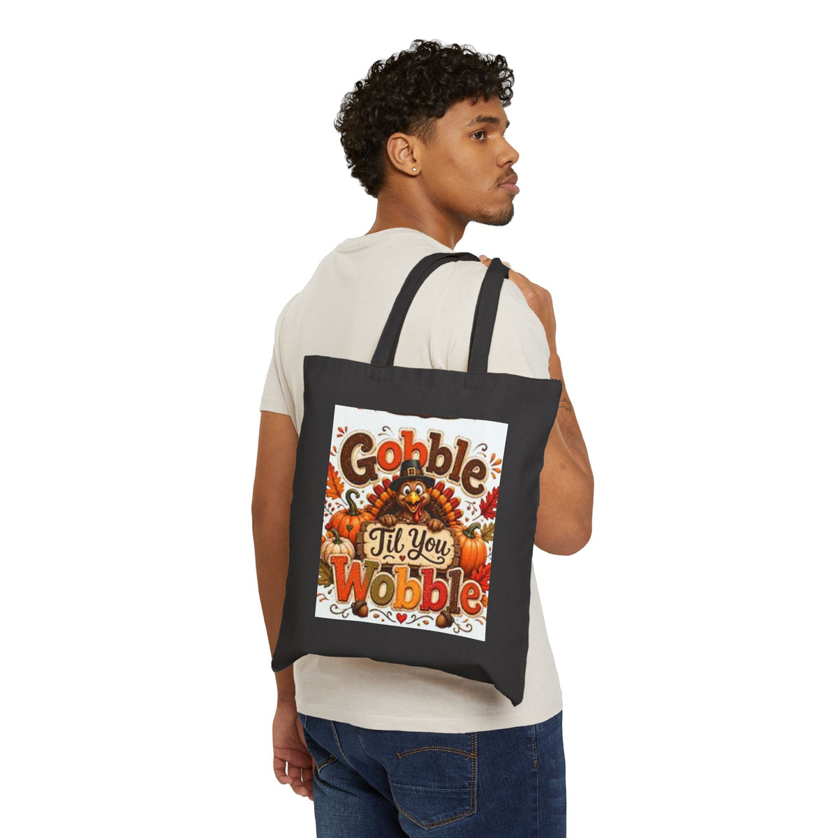 Tote Bag — "Gobble 'Til You Wobble" Thanksgiving Cotton Canvas Tote