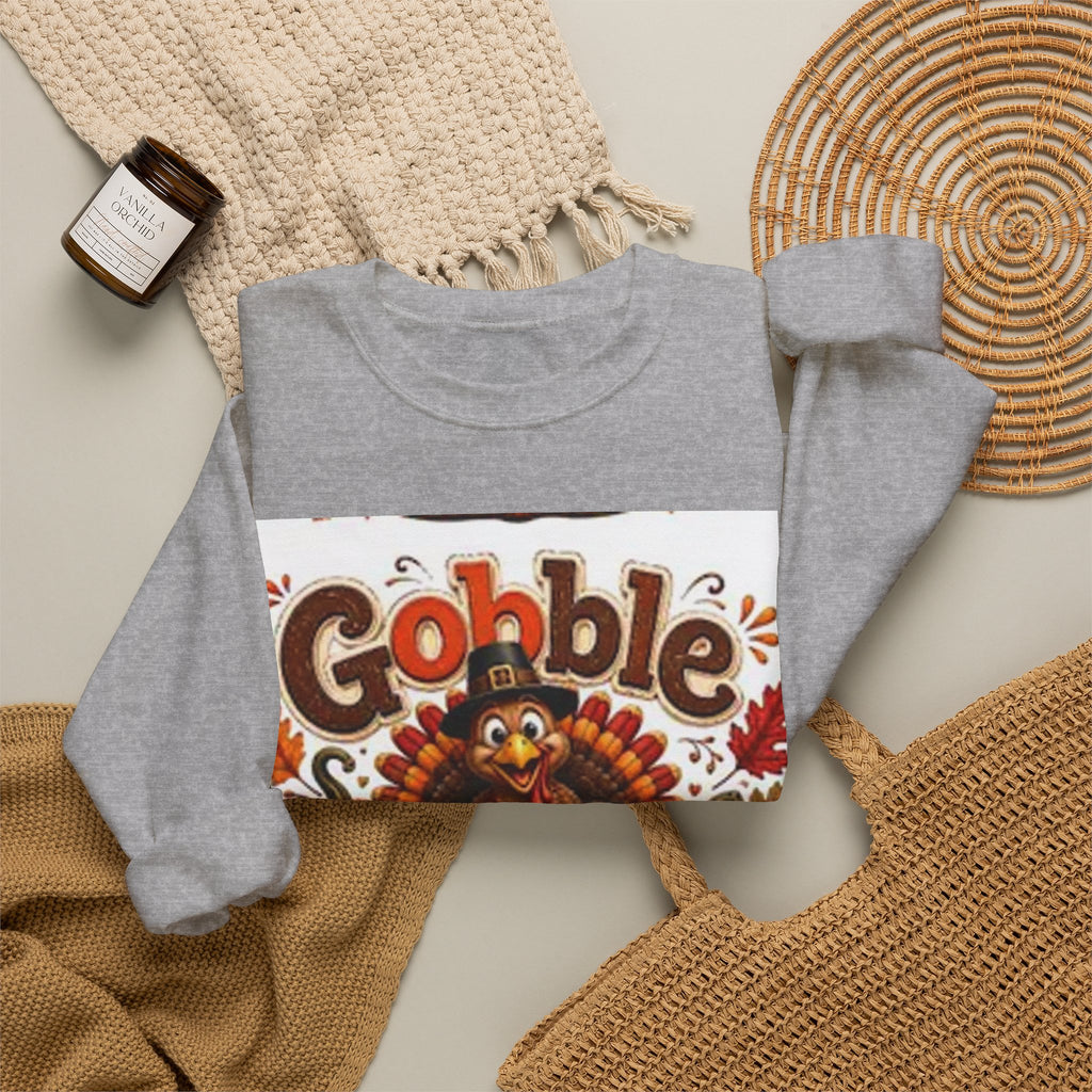 Thanksgiving Sweatshirt - "Gobble 'Til You Wobble" Turkey Crewneck
