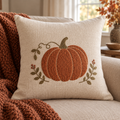 AI-generated concept mockup of a neutral embroidered pumpkin fall pillow