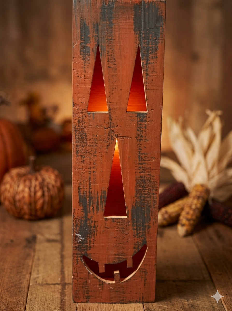 Rustic Wooden Jack-O‘-Lantern Trio Lighted Fall & Halloween Porch Decor