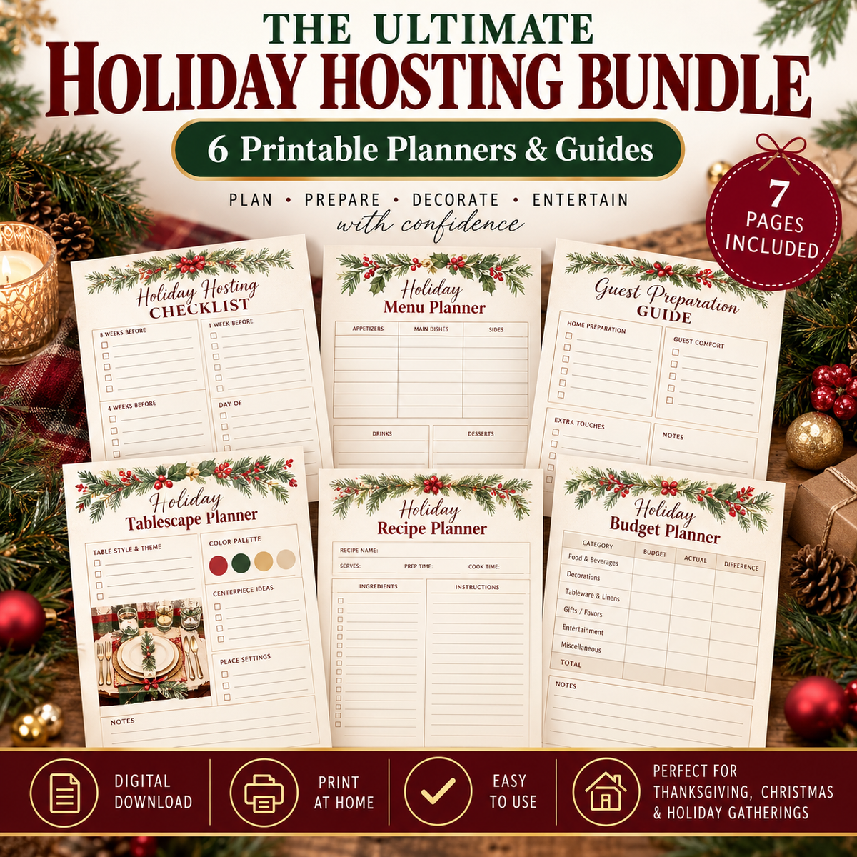 The Ultimate Holiday Hosting Bundle | 6 Printable Planners & Guides (PDF)
