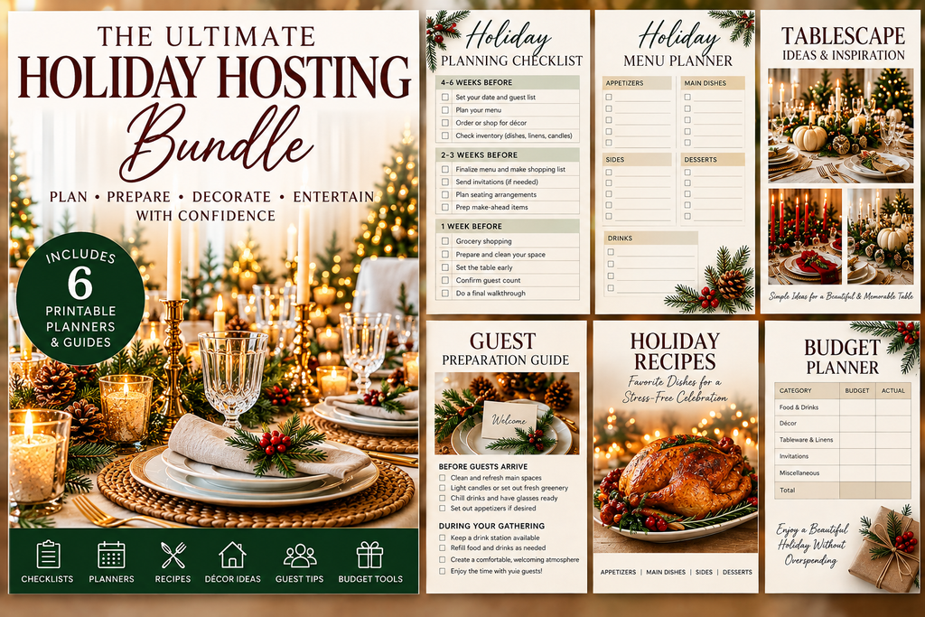 Holiday Hosting Bundle six printable planners and guides
